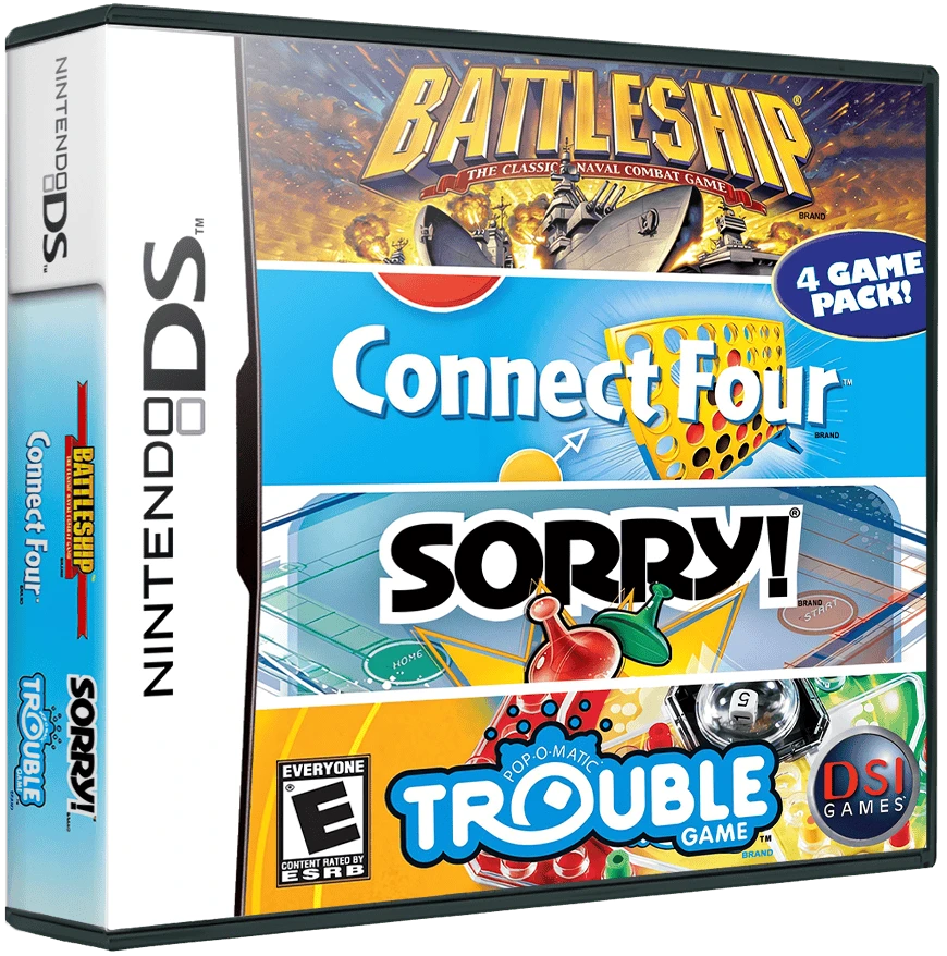 Battleship / Connect Four / Sorry / Trouble box art