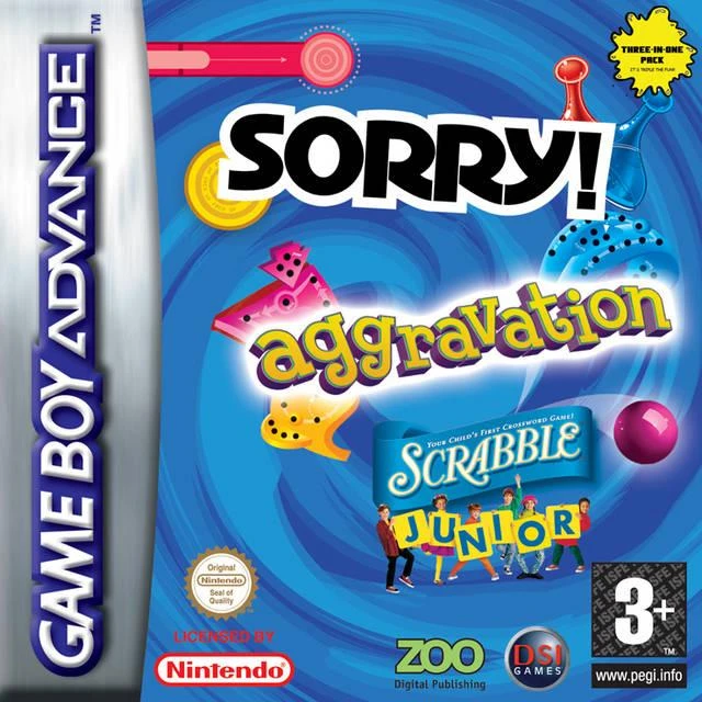 Sorry & Aggravation & Scrabble Junior box art